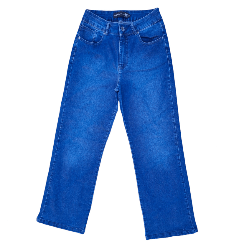 Calça Jeans Feminina Bootcut Cintura Alta Azul Minimalista (Tamanho 44)