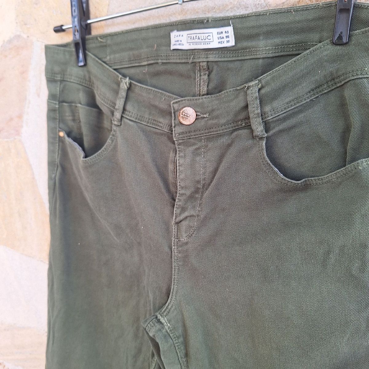 Calça Zara Jeans Skinny Verde Militar Cintura Alta (Tamanho 38/40)