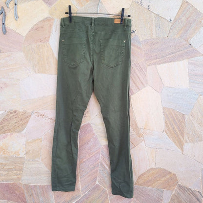 Calça Zara Jeans Skinny Verde Militar Cintura Alta (Tamanho 38/40)