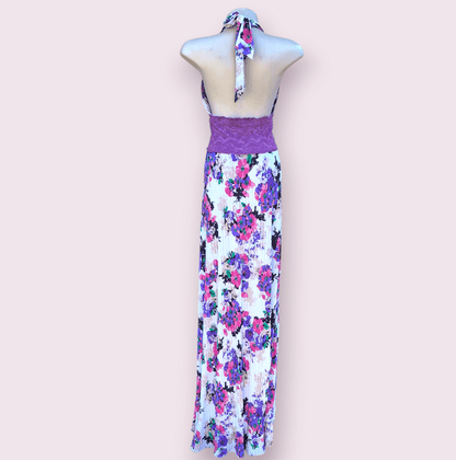 Vestido Longo Floral com Cintura Império e Decote Feminino (Tamanho G)